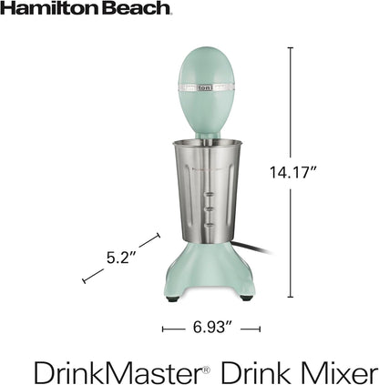 Hamilton Beach DrinkMaster Electric Drink Mixer, Retro Milkshake Maker & Milk Frother, 2 Speeds, Extra-Large 28 oz. Stainless Steel Cup, Mint