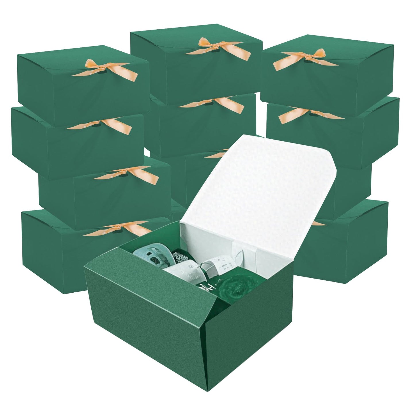 LWYMX 12 PCS Green Gift Boxes with Lids，9.8x7.8x3.9, Bridesmaid Proposal Box with Ribbon, Gift Boxes for Wedding, Christmas, Valentine's Day,Birthday,Baby Shower and the other Parties