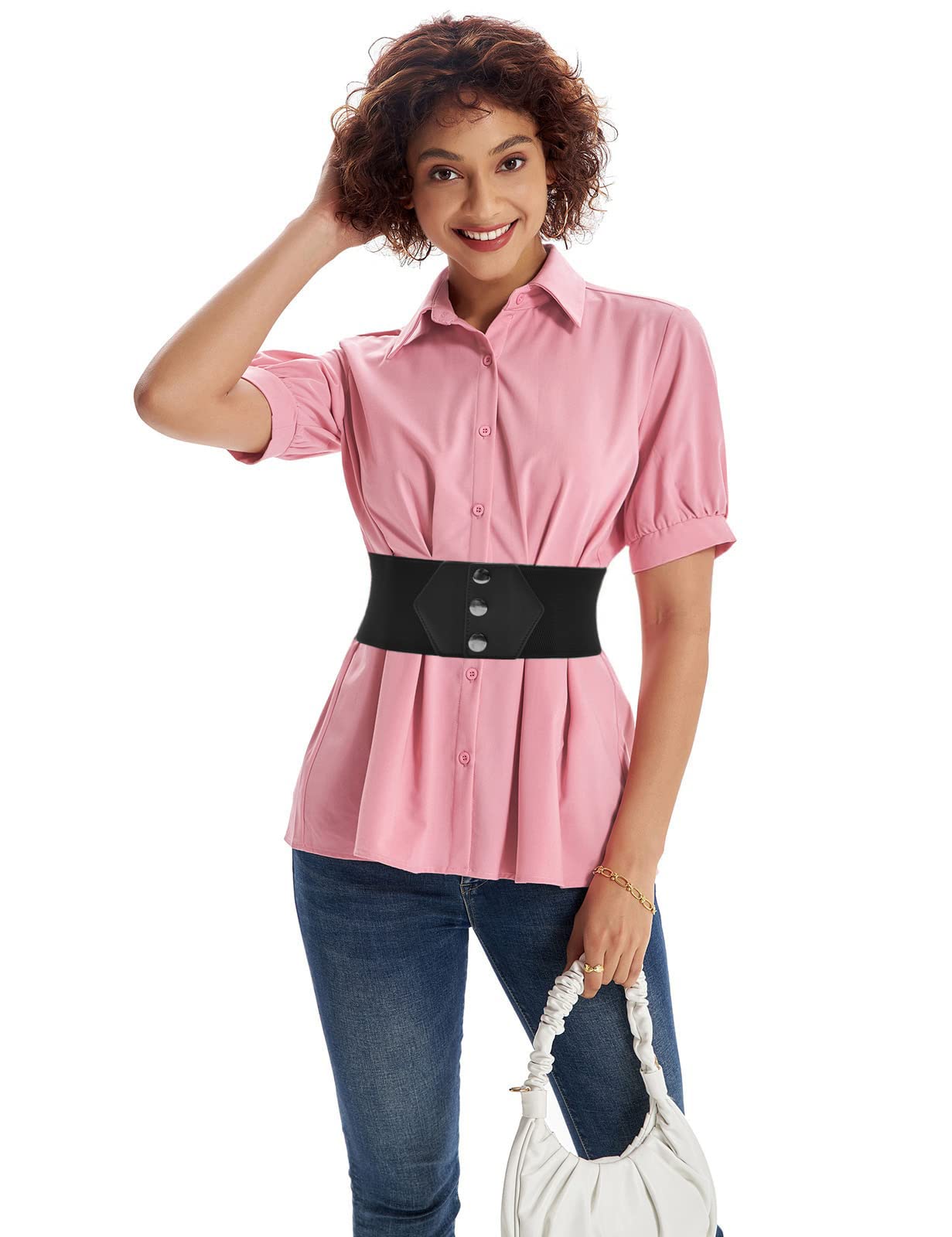 GRACE KARIN Womens 10cm Snap-Button Belt Wide Elastic Belt Ladies Stretchy Waistband Small