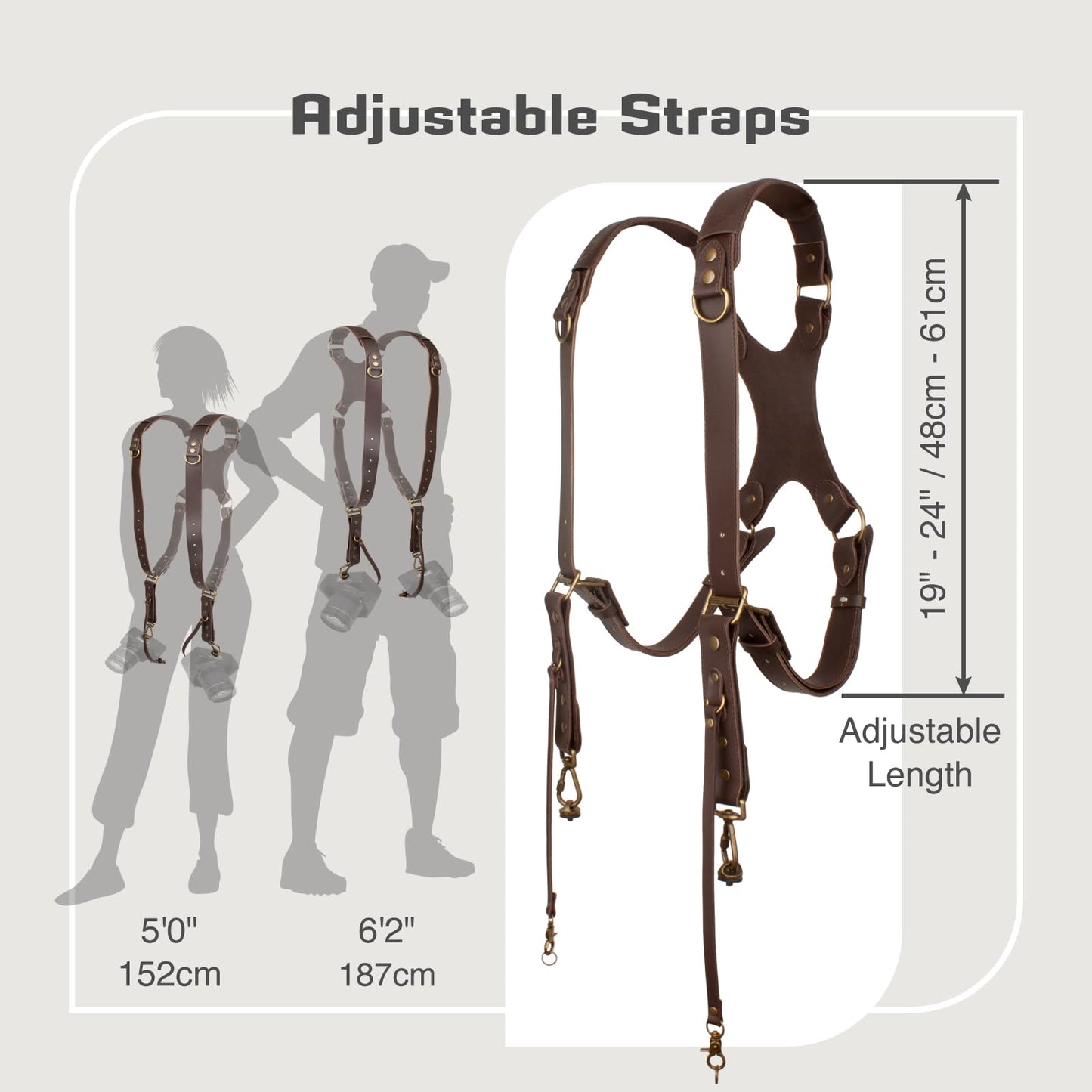4J LEDR Camera Harness for 2 Cameras,Dual Shoulder Leather Camera Strap for DSLR/SLR,Full Grain Leather Harness,Multi Double Camera Gear Strap,Double Camera Harness for Photographers,Brown