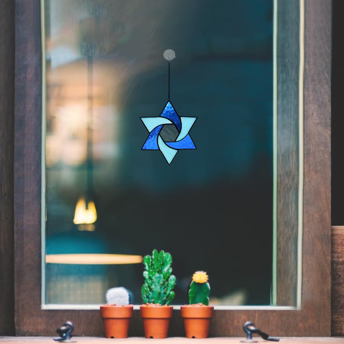 BOXCASA Star of David Stained Glass Suncatcher Window Hanging Jewish Decor