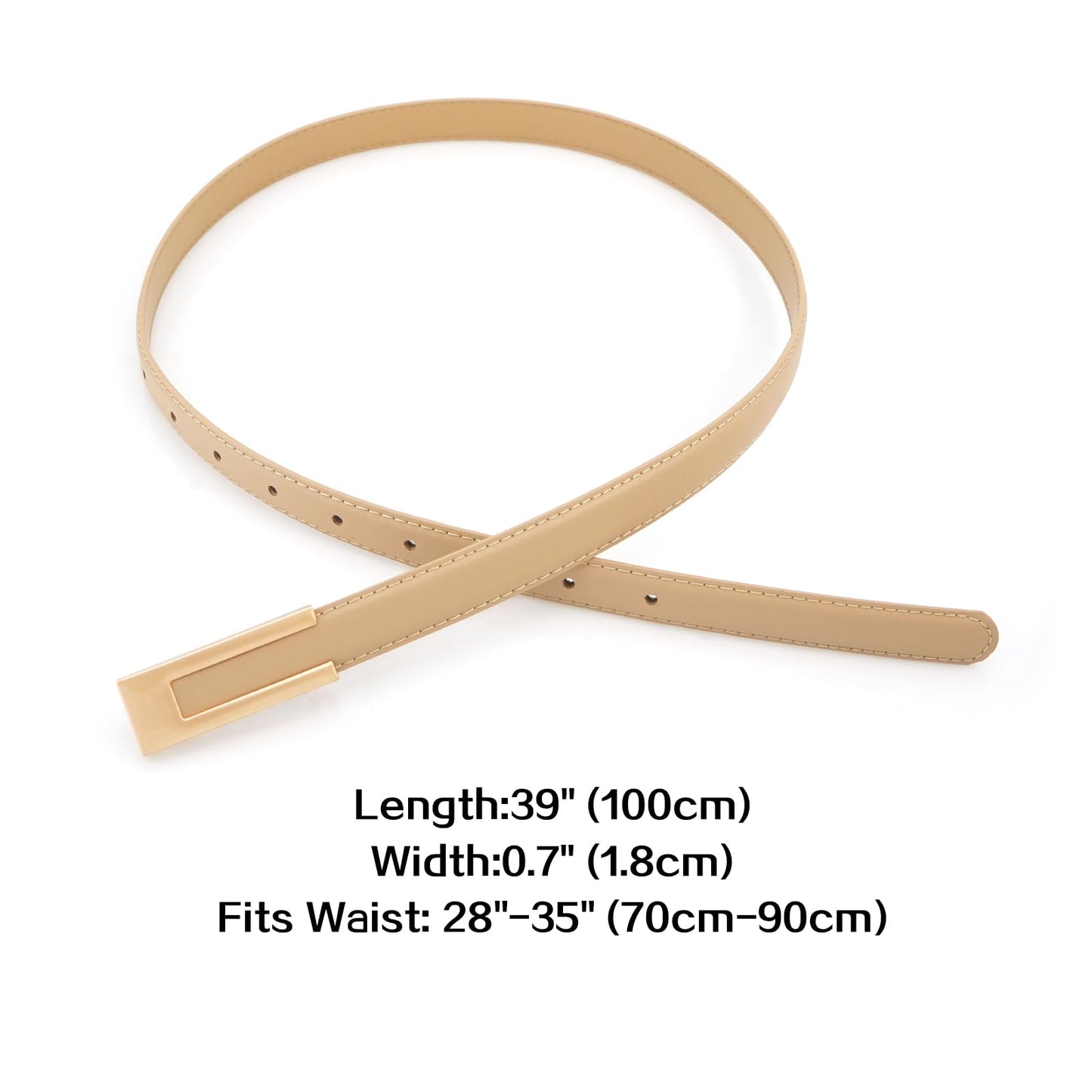 BAOKELAN Women Leather Belt Skinny Waist Belts for Dress Thin Waist Belt with Gold Buckle for Jeans Pants Apricot 120CM/47.2IN
