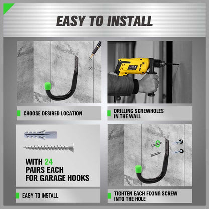 SWANLAKE Heavy Duty Garage Storage Utility Hooks, Utility Hooks for Garage Wall,Color Black (12PCS)