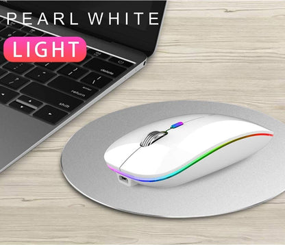 TENMOS Wireless Bluetooth Mouse, LED Slim (Bluetooth 5.1/5.0 + USB) 2.4GHz Rechargeable Silent Bluetooth Wireless Mouse with Type C Adapter for Laptop/MacBook/iPad OS 13 and Above (Matte Black)