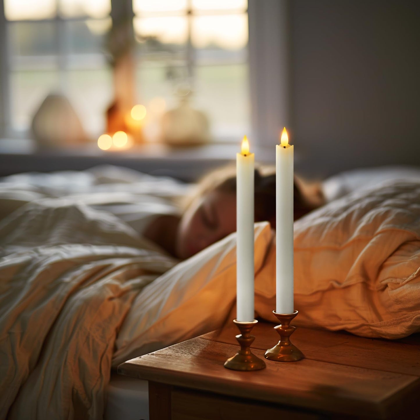 Homemory Rechargeable Flameless Taper Candles, Real Waxy LED Candlesticks Flickering, Battery Operated Candles with Remote Timer, 9.6 Inches for Home Wedding Christmas Decor, 6 Pcs, White