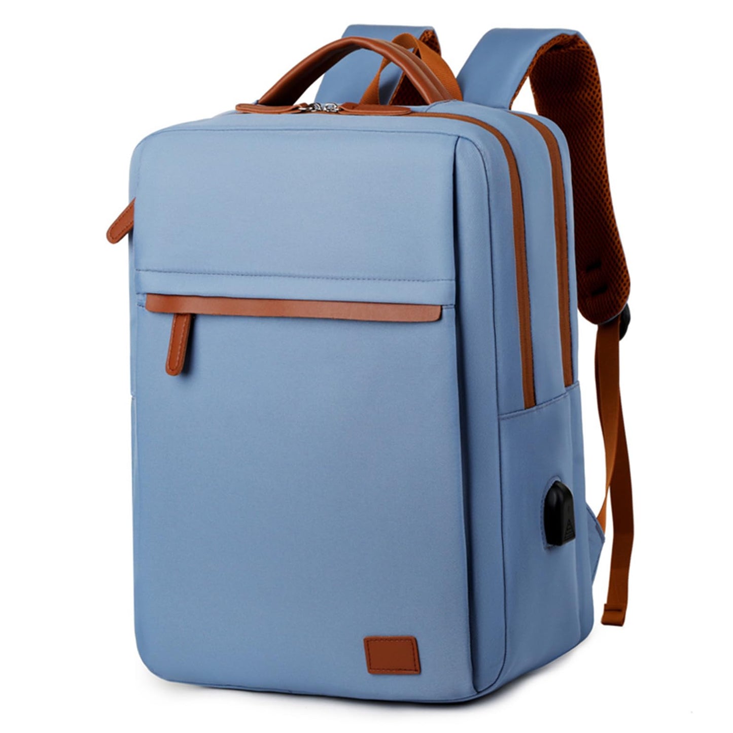 Poznjo Korean Style Laptop Backpack, Unisex College Backpack - Business Travel Laptop Bag with USB Data Cable and USB Charging Port Fits 15.6 Inch Laptop and Notebook-Blue