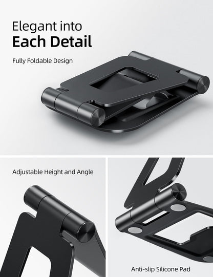 Nulaxy Aluminum Dual Foldable iPad Stand, Fully Adjustable Desktop Tablet Holder, Tablet Accessories for Office Kindle Compatible with Mobile Devices iPad Pro/Air/Mini, iPhone Pro/Max/Plus, Gray