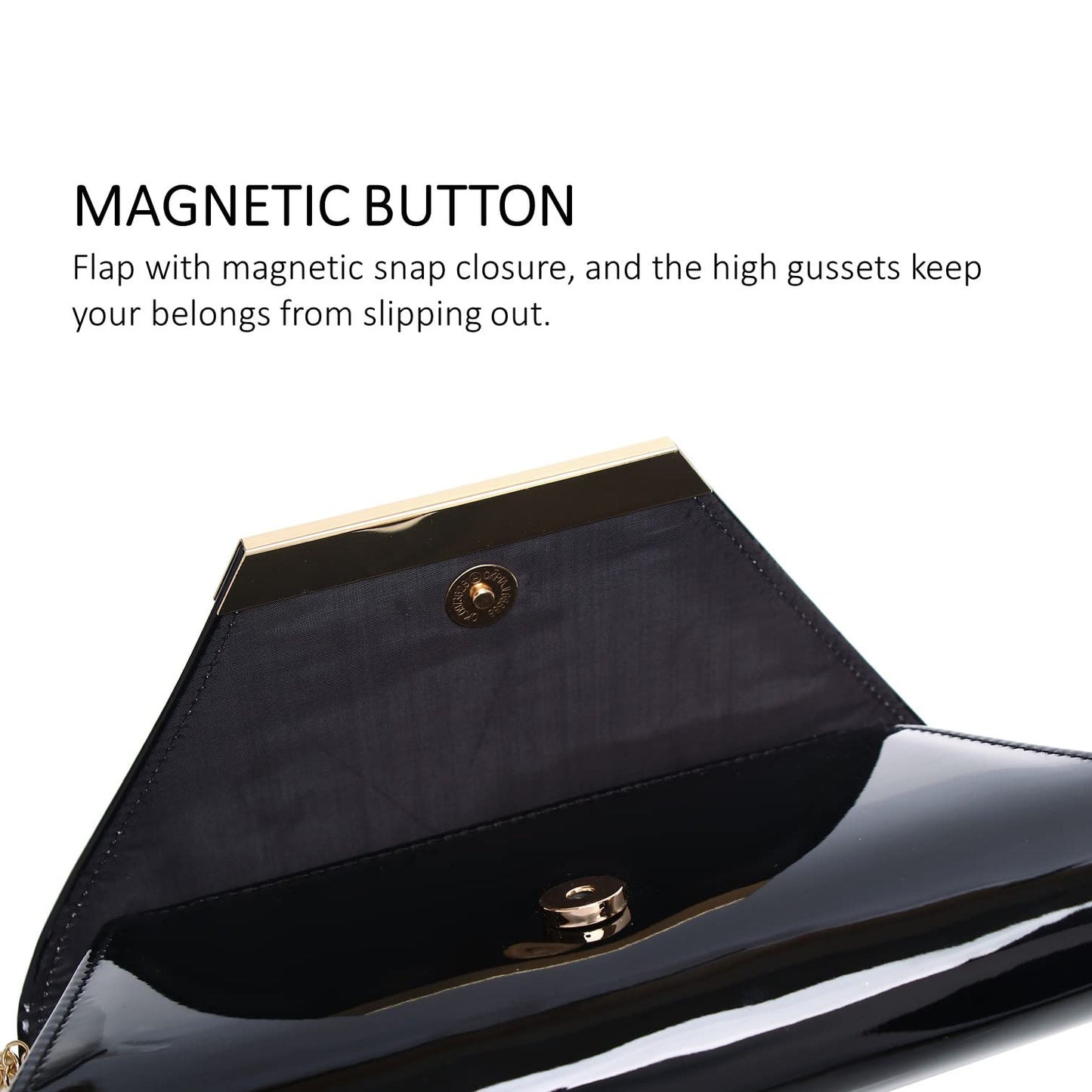 Patent Leather Envelope Clutch Womens Evening Handbag Stylish Shoulder Bag Purse for Christmas Wedding Party Prom(Black 265)