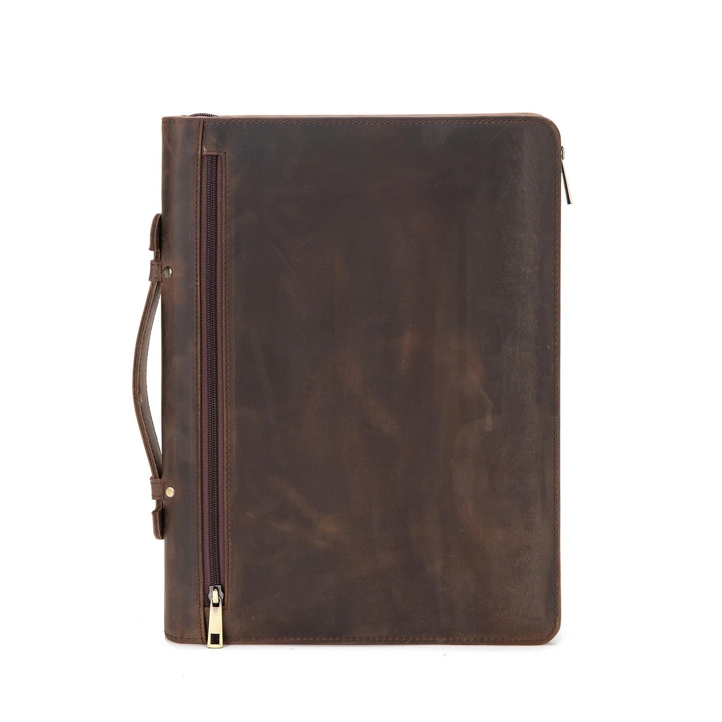 Geslun Genuine Leather Portfolio with Hidden Handle, Zippered Front Pocket, Business Padfolio for Men and Women, 8.5 x 11 Legal Pad Notebook Holder, Office Letter Notepad Folio, Dark Khaki