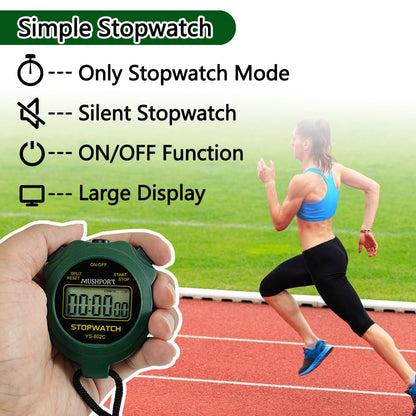 MUSHPORT Stopwatch Timer Only Stopwatch Mode, ON/Off Silent Large Display Simple Operation, Without Clock Date Countdown, Digital Stop Watch for Sports Kids Coaches, Green
