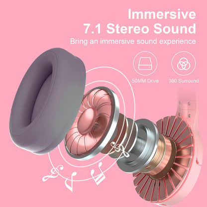 PHOINIKAS PS4 Gaming Headset for PS5, PC, Switch, Q9 Over Ear Gaming Headphones with Detachable Mic, Wireless Bluetooth 5.3 Music Headphones only for Phone/Laptop/Table (Pink)