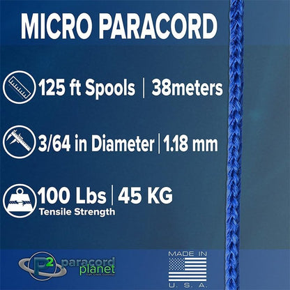 Micro Paracord - Thin Braided Crafting Cord for Fishing & DIY | 125 ft USA Camo Spool