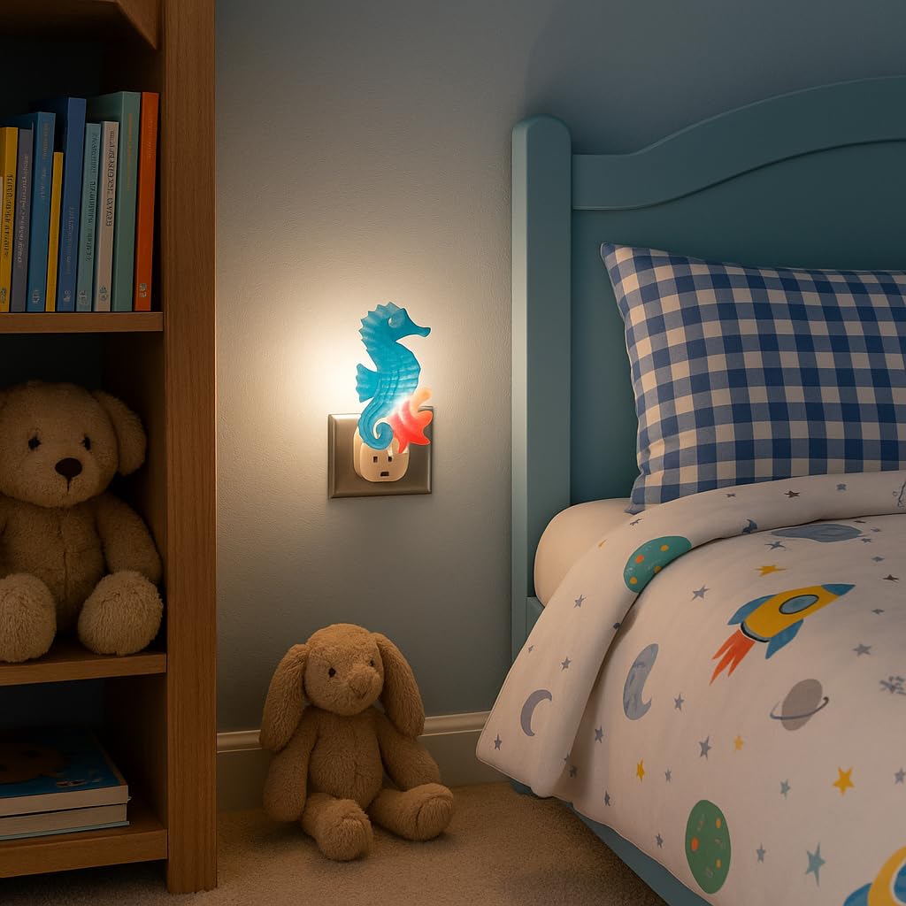 Novelty Lights LED Lamp Seahorse with Starfish Spring Summer Decoration Night Light with Swivel Plug