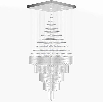 Flashing God D40''X H100'' Large Chandeliers for High Ceilings Crystal Raindrop Chandeliers 5 Tiers Chandelier Big Pendant Light Fixture for Living Room Entry Stairwell Staircase