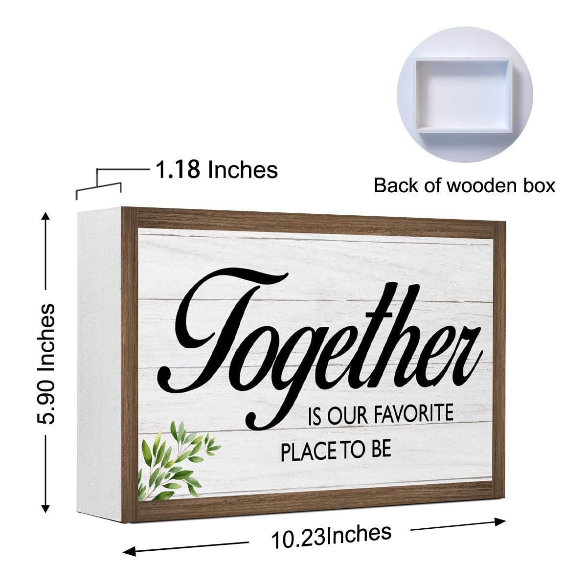 Together is Our Favorite Place Wooden Box Sign Desk Decor,Family Quotes Wooden Block Plaque Sign for Home Farmhouse Living Room Bedroom Shelf Table Wall Decor
