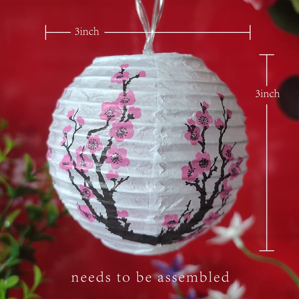 JYWJ Sakura (Cherry) Flowers White Color Chinese/Japanese Small Paper Lantern/Lamp 3" Diameter LED String Light Length 78.7" 2-AA Battery Powered & USB Charger Gift for Kids (Pink)