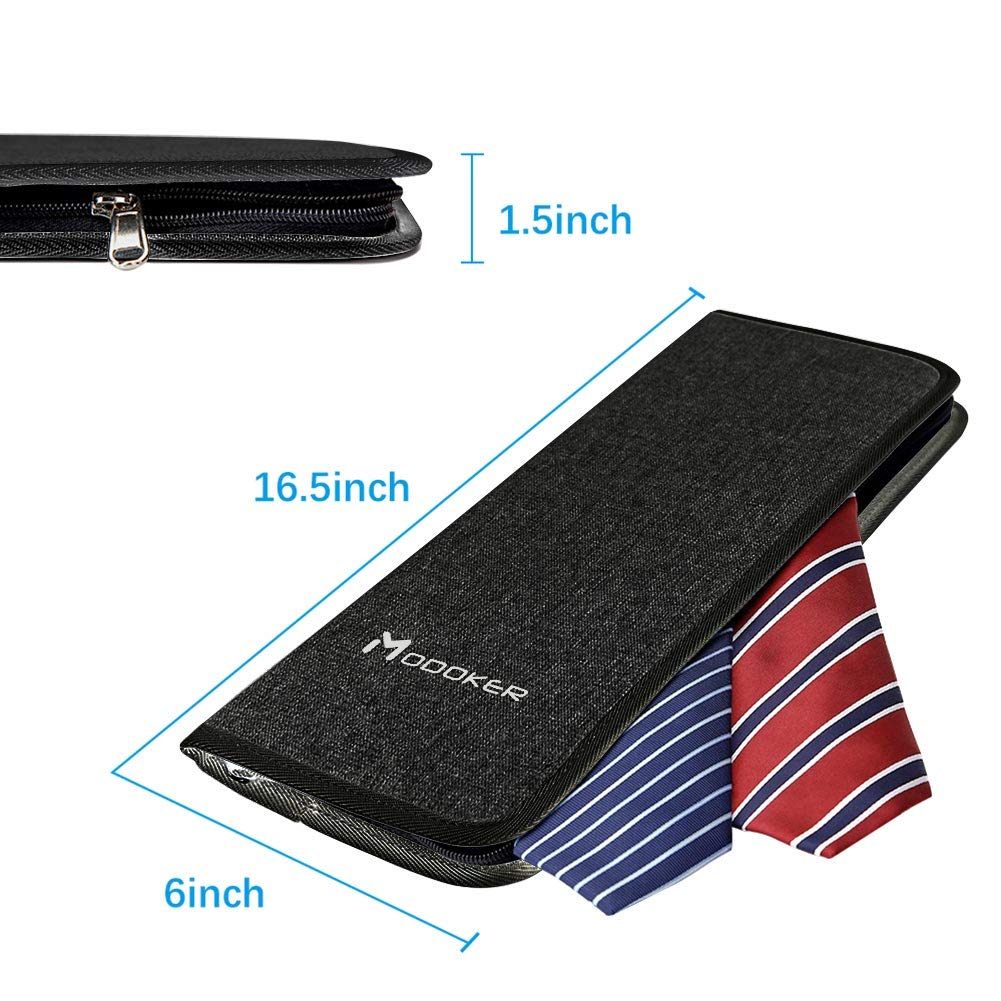 Modoker Tie Organizer Case Bag for Travel, Tie Holder Storage Box for Men Gift Necktie Carrier with Pockets for Cufflinks & Collar Stays, Rigid Anti-Wrinkle Ties Bag Fits 4–6 Ties, Black