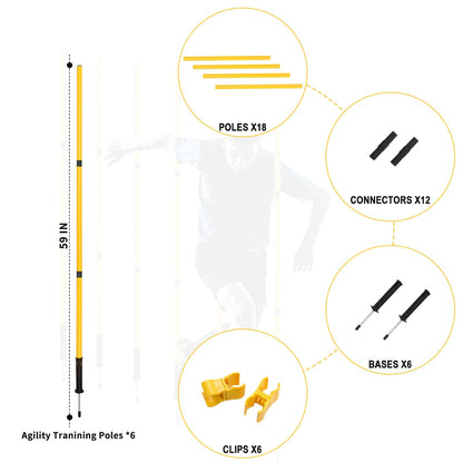 LTTGX Soccer Agility Training Poles Set: Football Speed Training Equipment with 6Soccer Agility Poles Adjustable Height Hurdles for Basketball Athletes Youth
