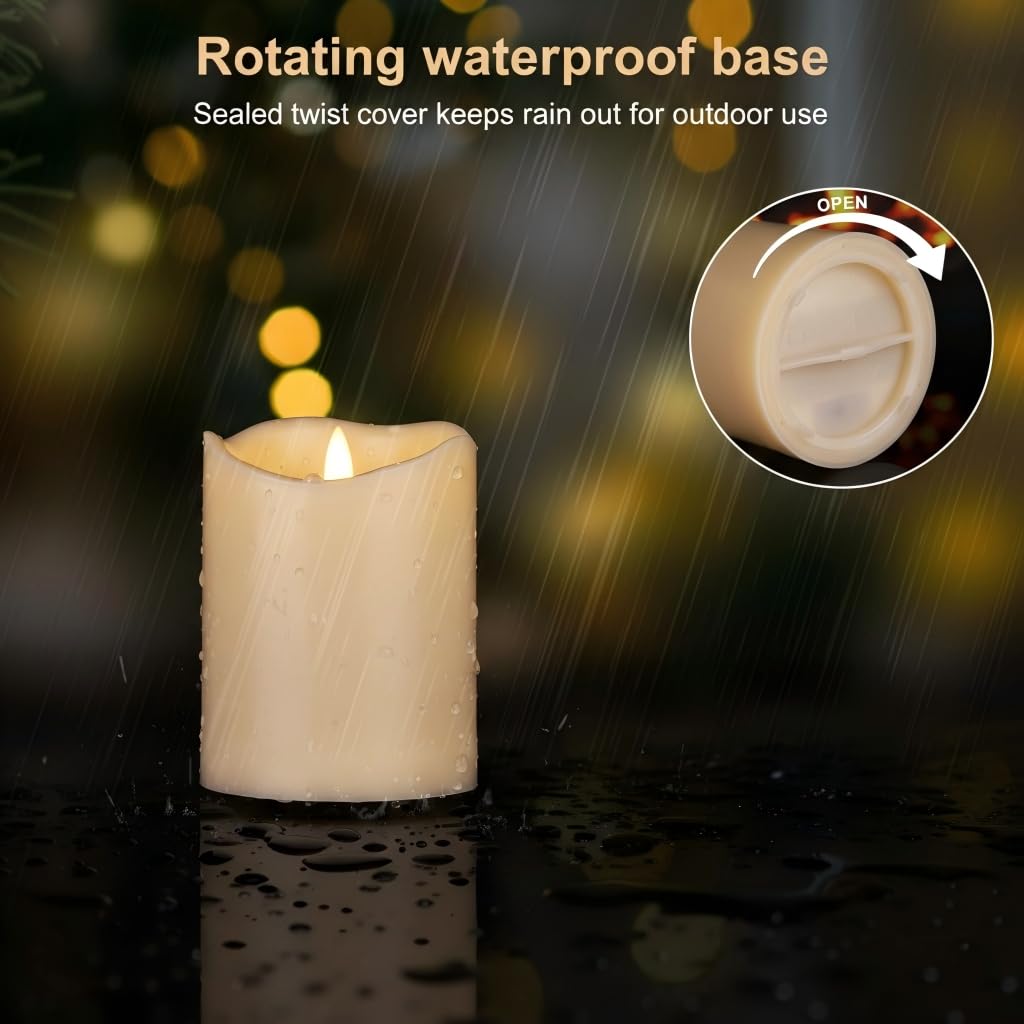 ANGELLOONG Flickering Flameless Candles with Remote, Battery Operated Fake Candles with Timer, Realistic LED Electric Pillar Candles for Home Wedding Birthday Christmas Decor, Set of 3
