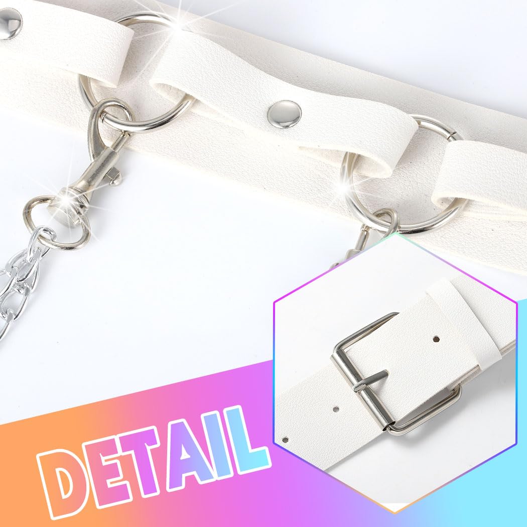 Obmyec Punk Waist Chain Belts Leather Belly Body Chain Gothic Black Leather Waist Accessories for Women (White)