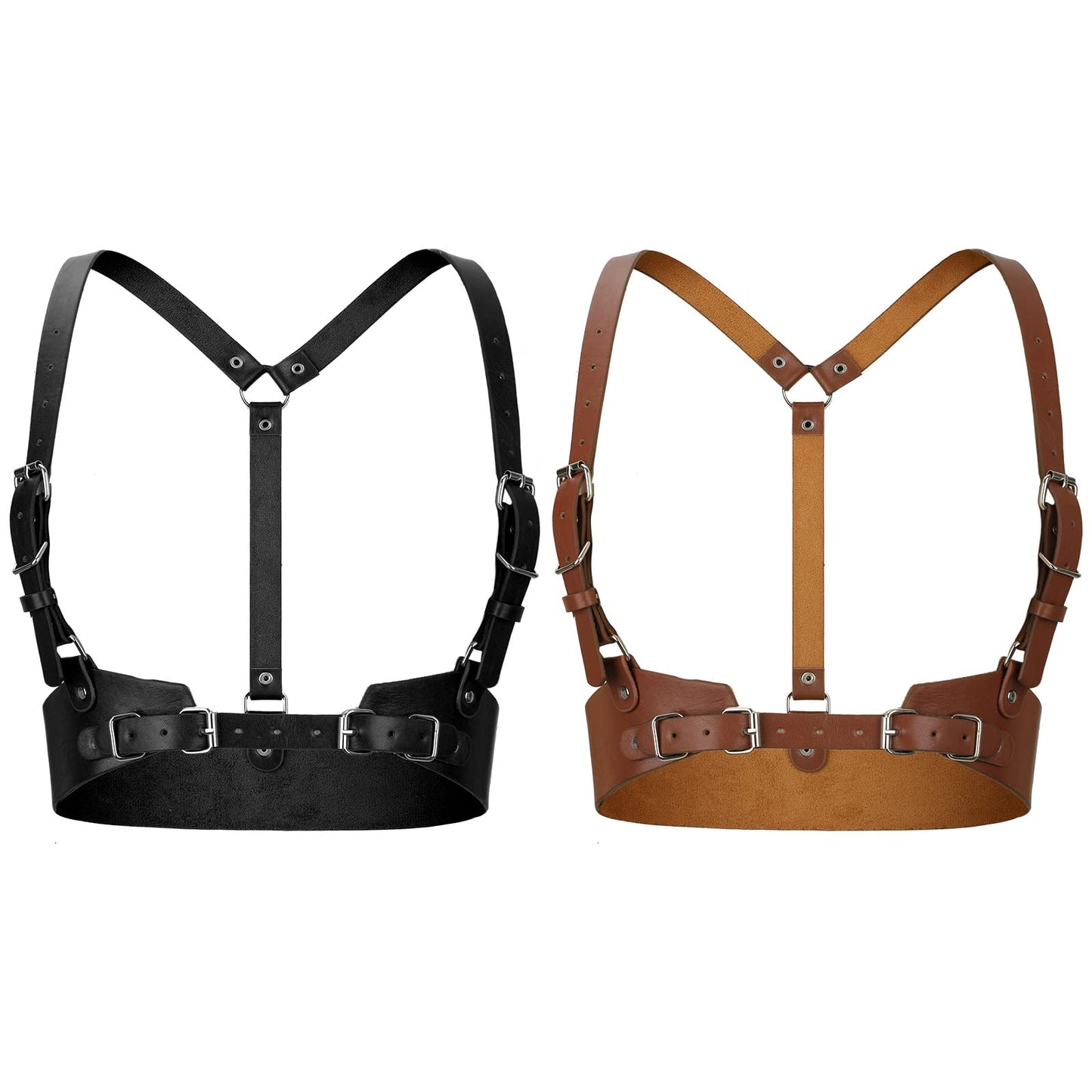 Hicarer 2 Pcs Women Leather Waist Belt Leather Harness for Women Fashion Body Chain Adjustable Waist Belt for Party Cosplay(Large,Classic Style)