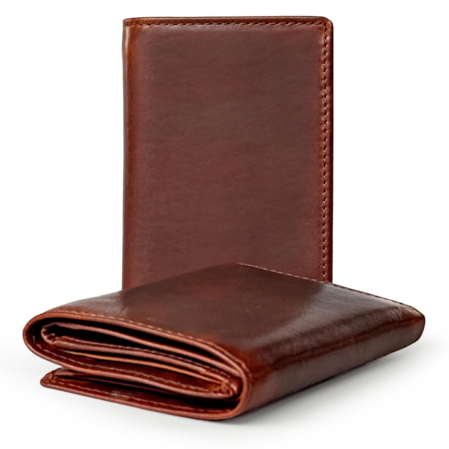 MID WEST RANGE Classic Trifold Wallet for Men, RFID Blocking, Double Bill Compartment, Full Grain Cowhide Leather Wallet, Vintage Brown
