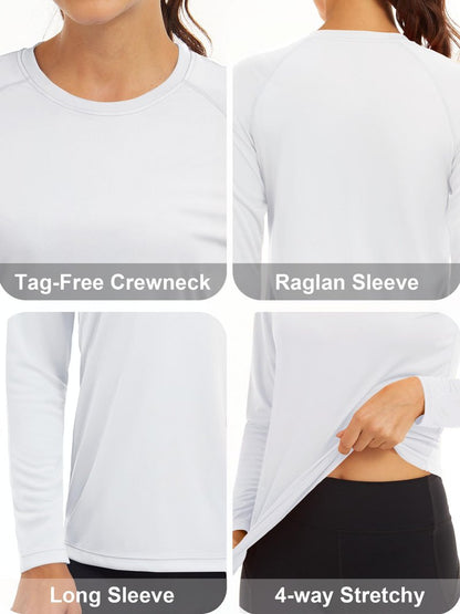 MAGCOMSEN Running Shirts for Women Long Sleeve Hiking Shirts for Women Lightweight Fishing Shirts for Women Swim Shirts for Women Rash Guard Shirts White