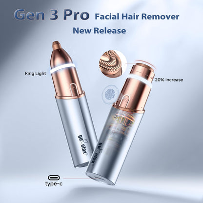 Facial Hair Removal for Women, Electric Painless Rechargeable Facial Hair Remover for Face, Lip, Chin with 2 x Replacement Heads