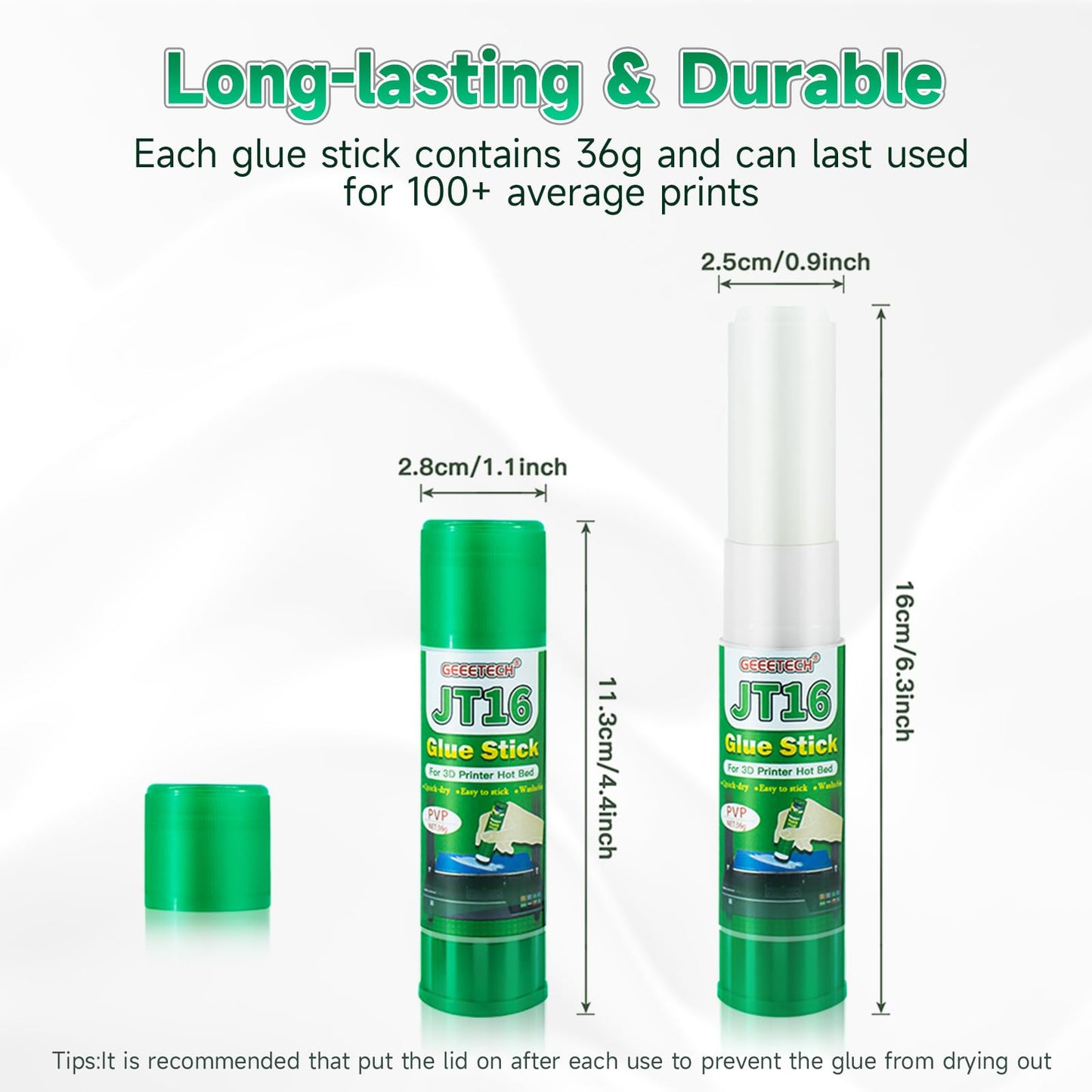 3D Printer Glue Sticks, 36 Grams Each PVP Solid Glue Sticks for Hot Bed Plate, Washable, Non-Toxic, Reduce Warping for PLA, ABS, PETG, Hips, TPU Filament on PEI, Glass, Aluminum, Buildtak Board, 6Pcs