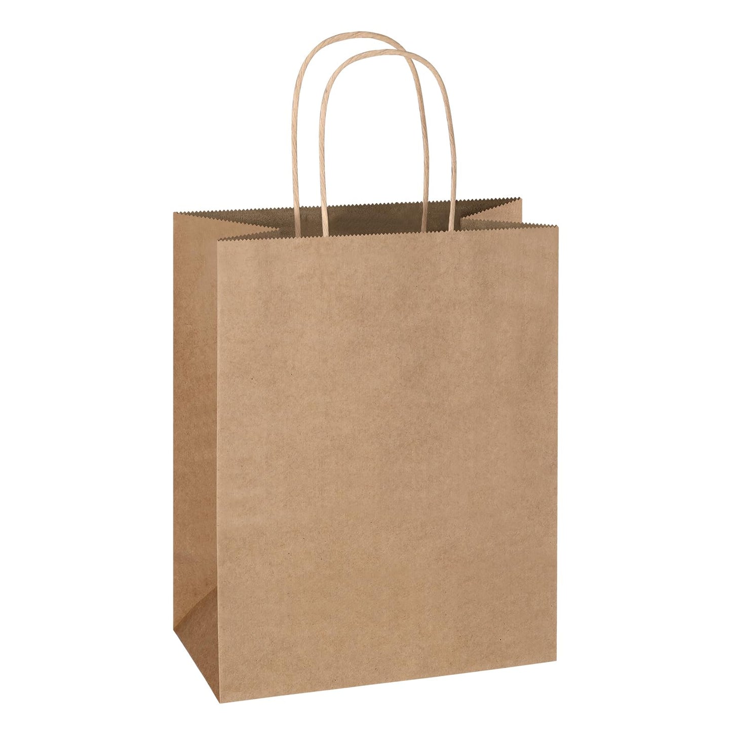 Mlyta 200 Pack 8x4.75x10 Inch Plain Medium Brown Kraft Paper Gift Bags with Handles Bulk for Goodie, Party Favor Brithday Grocery Shopping, Business Wedding Retail Craft Treat To Go, Merchandise Sacks
