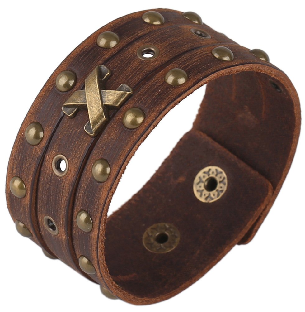 Hamoery Men Leather Bracelet Punk Braided Rope Alloy Bracelet Bangle Wristband