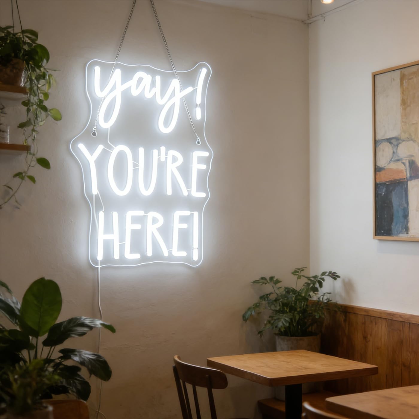 "Yay! You're Here!" Neon Sign, Positive Quotes Decorative Neon Lights for Home Room Classroom Wall Decor, Office Wall Decor Neon Light Sign, Christmas Birthday Gift,Thanksgiving Gift(white)