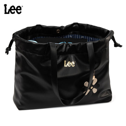 Lee Leather Tote Bag for Women, Spacious Vegan Leather Shoulder Bag & Handbag with Drawstring Closure, Durable Shoulder Straps, Large Capacity Work & Travel Purse, LEE73-001BK