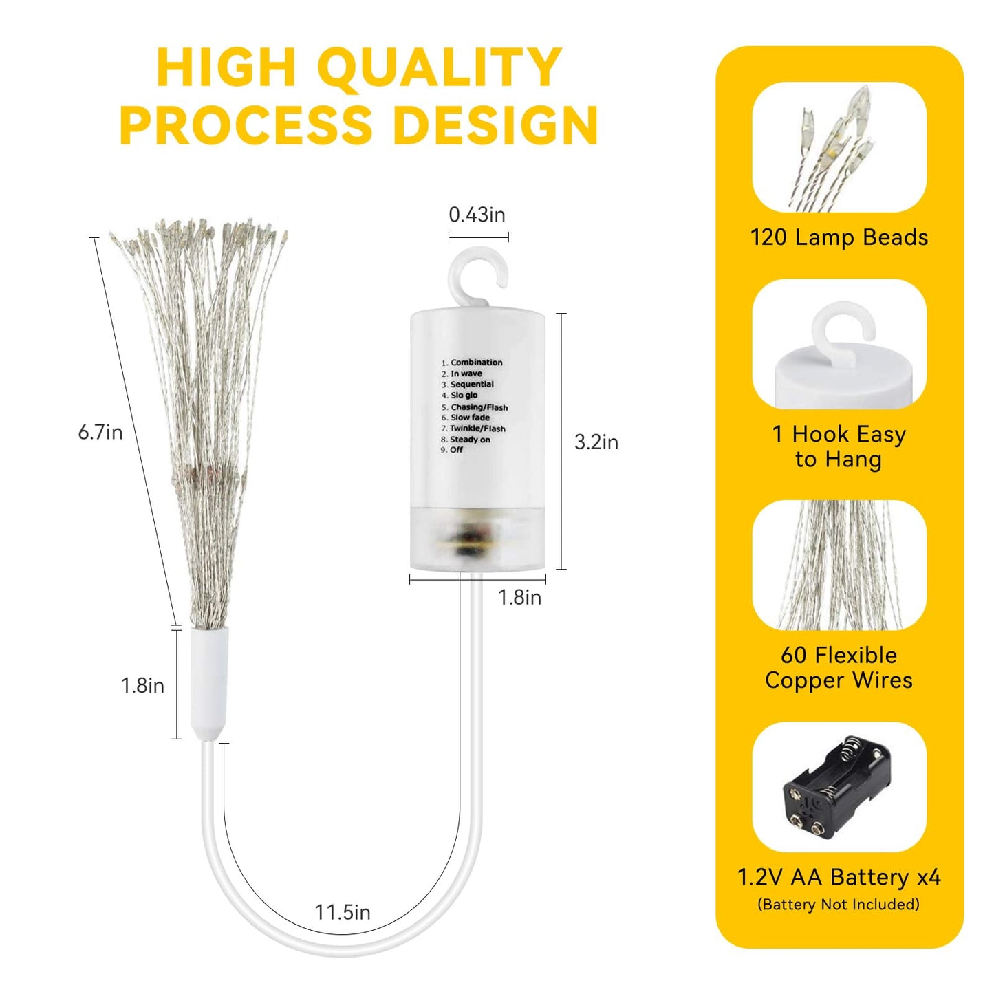 8 Pack Copper Wire Firework Lights, 120 LED String Lights with Remote Control - 8 Modes, Waterproof for Party, Home, Christmas, Garden & Outdoor Decoration