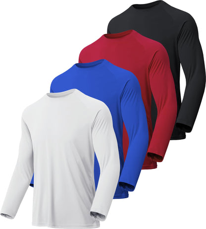 MLYENX 4 Pack Long Sleeve Shirts for Men UPF 50+ UV Sun Protection Quick Dry Moisture Wicking Workout Tee Shirts M
