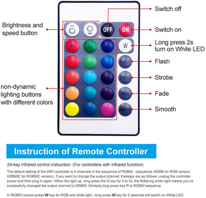 GIDEALED Smart WiFi RGBW LED Controller 2-Output 5 Pin with 24-Key Remote,Compatible with Alexa&Google Assistant,Voice/APP Control Strip Lights for Android/iOS System(WiFi LED Controller Only)