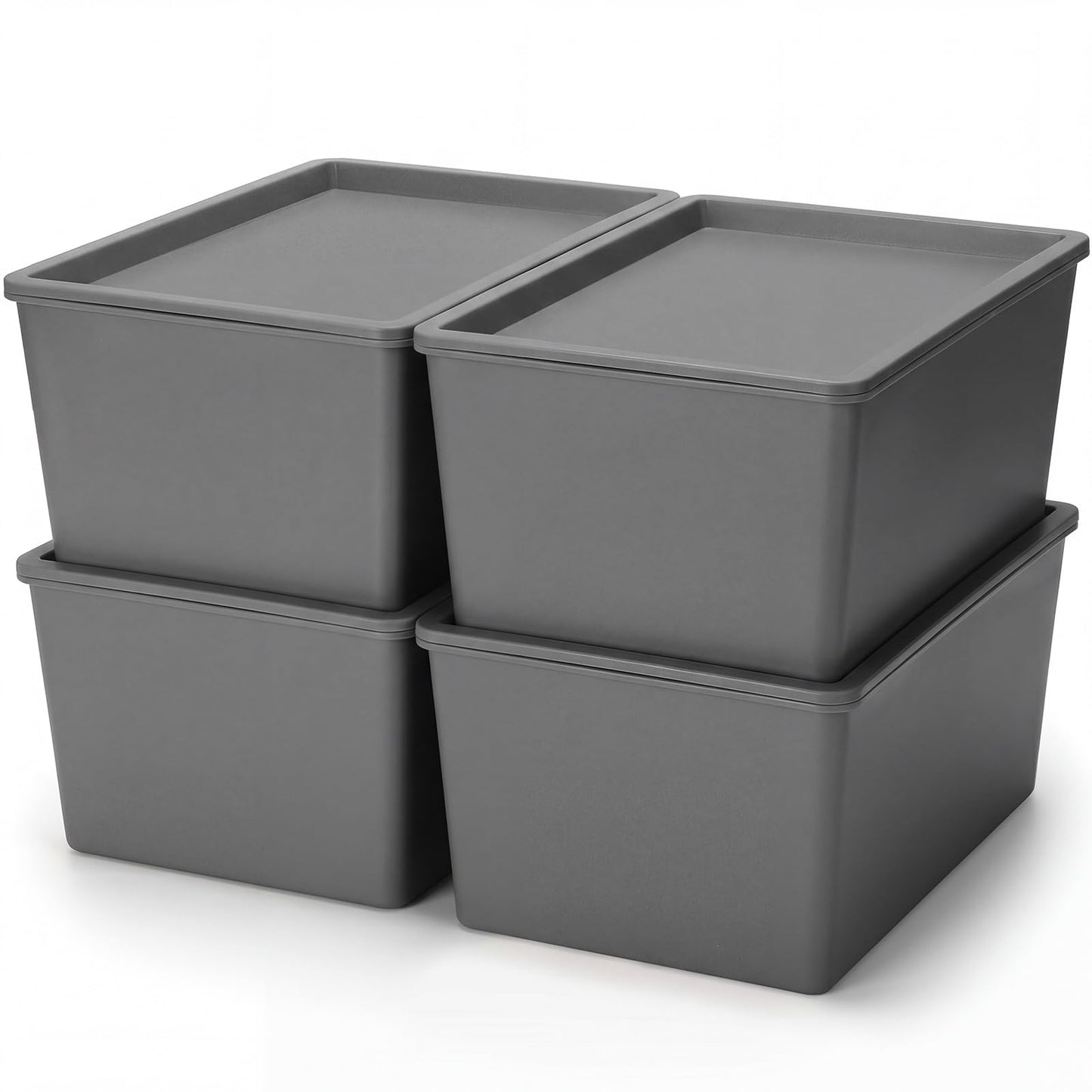 Menkxi 4 Pcs Storage Bins with Lids Plastic Stackable Containers for Organizing Shelves Christmas Ornament Box Baskets(Gray,Small)