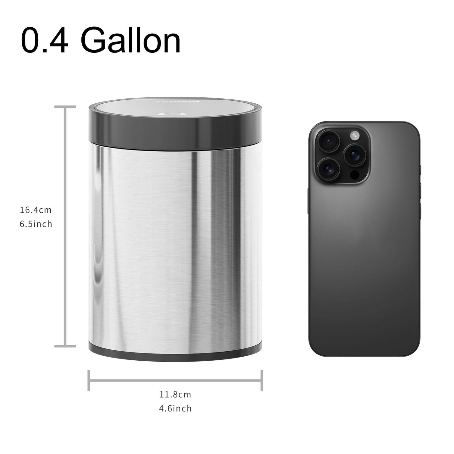 SolaceCove Mini Trash Can for Desk 0.4 Gallon,1.5L Stainless Steel mini Desk Trash can with Lid,Tiny Trash Can for Desk with 1 Roll Bags for Office, Home, Car,(Brushed Gray)