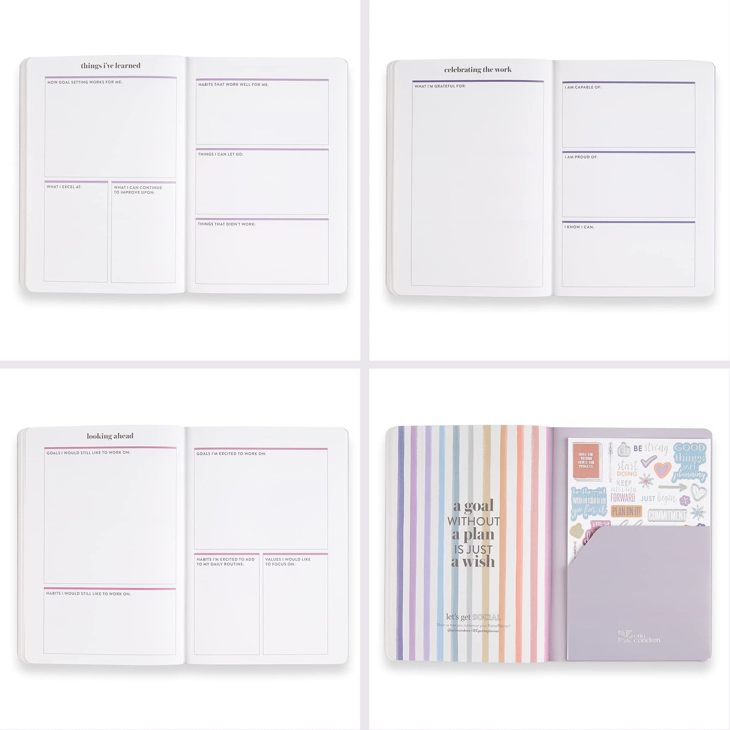 Erin Condren Designer Petite Planner - Goal Setting Journal Editions with Illustrative, Functional, Cute Sticker Pack that Includes Inspirational Quotes for Customization (Goal Setting 2)