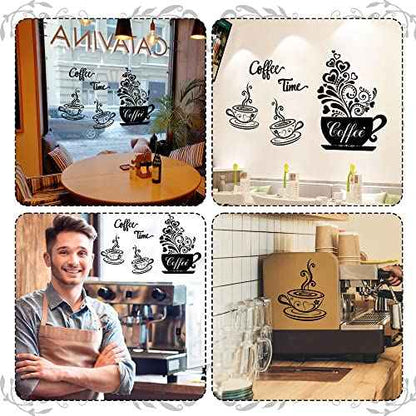 Vinyl Wall Decals - Kitchen Decor Stickers - Black Coffee & Tea Signs - Flower Wall Art - Removable DIY Coffee Sayings - Home Cafe Shop Bar Pub Office