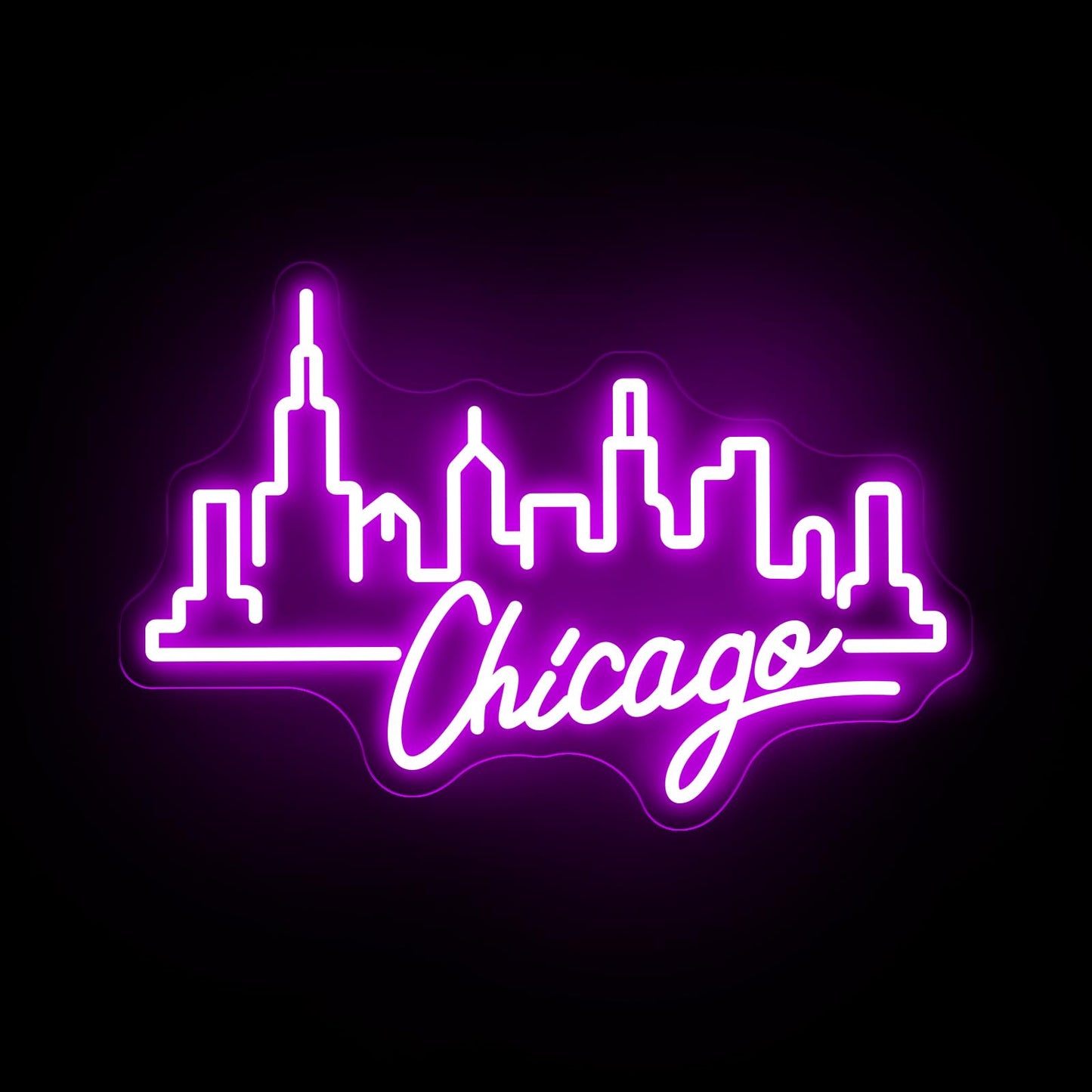 City Light Chicago Neon Sign, Skyline Neon Light, Home Wall Office Decor, Chicago City Led Sign, City Sign for Christmas Birthday Gifts Women Gift Bar Pub Store Club Garage Home Party-Purple-17.3"