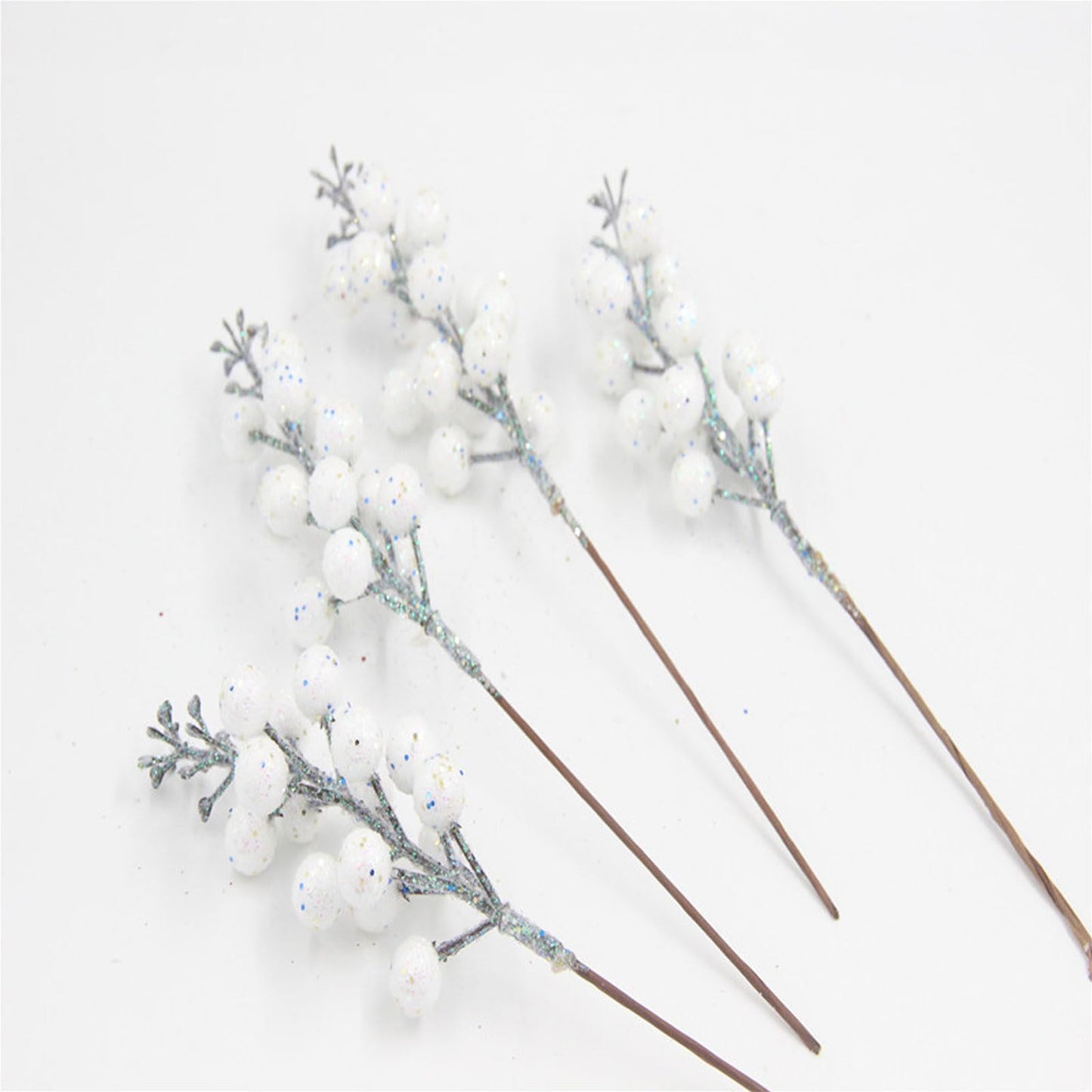 Uabwim 24Pack Christmas Picks Glitter Berries Stems Artificial White Berry Branches Holly Picks Stems Christmas Tree Ornaments for DIY Xmas Wreath Crafts Gifts Holiday Home Decor (White)