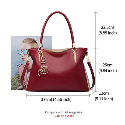 FOXLOVER Large Capacity Genuine Leather Tote Bag for Women Designer Handbags Shoulder Big Purses Minimalist(Red)