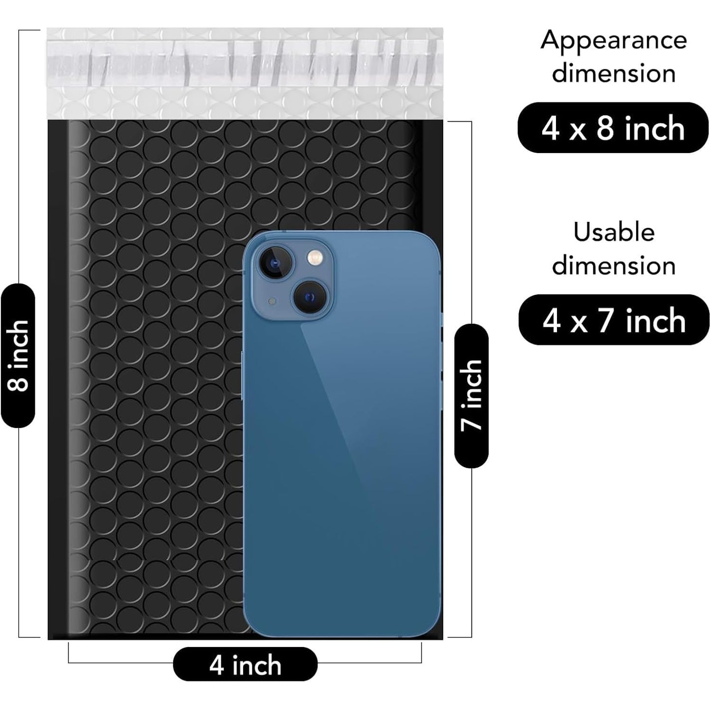 Fuxury Bubble Mailers 4x8" 800Pcs Bulk, Waterproof Padded Envelopes Usable Size 4x7", Cushioning Small Mailing Envelopes,Padded Mailers for Mailing Jewelry Makeup Small Business, #000 Black
