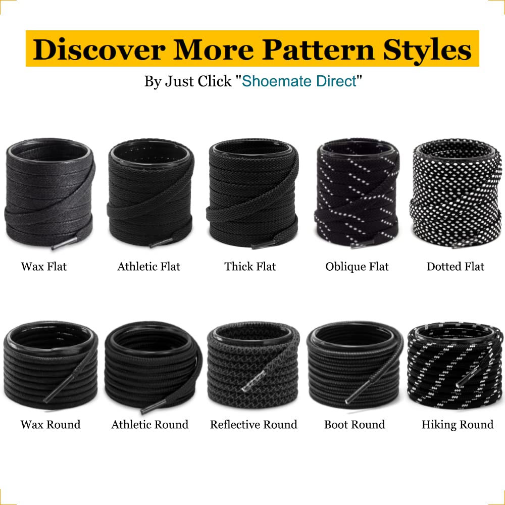Shoemate Solid Color Round Shoe Laces for Sneakers, Boots and Athletic Shoes, Shoe Strings, Black, 48"(122cm) 4-Hei ROD-122-4