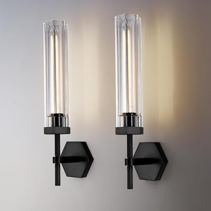 Crystal BathroomVanity Wall Sconces Set of Two Black Modern Bathroom Wall Sconces,12.59in Crystal Vanity Lights Fixture,Indoor Sconces Wall Lighting For Bedroom,Hallway,Staircase,Living room