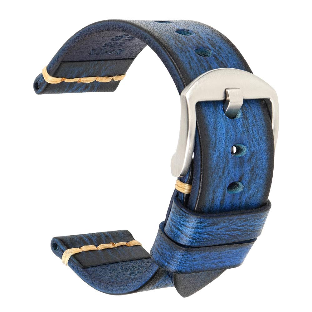 REZERO Leather Watch Bands, Tanned Leather Watch Straps, Black/Brown/Blue/Red/Green/Grey Watch Bands Replacement with Black/Silver/Gold/Rose Gold Buckle for Men, Women 18/19/20/21/22/23/24/26mm