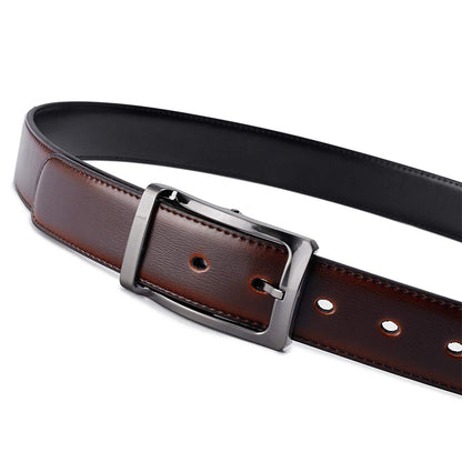 Belts for Men Reversible Leather 1.25” Waist Strap Fashion Dress Buckle Beltox (Rectangle Rotated Buckle with Burnt Umber/Black Belt, 28-30)