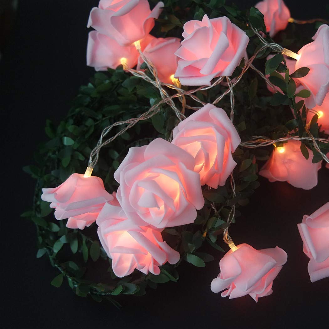 Fantasee LED Pink Rose Flower String Lights Battery Operated for Wedding Home Party Birthday Festival Indoor Outdoor Decorations Large Rose Flower Diameter 6cm (16.4ft 50LED, Pink Rose Warm Lights)
