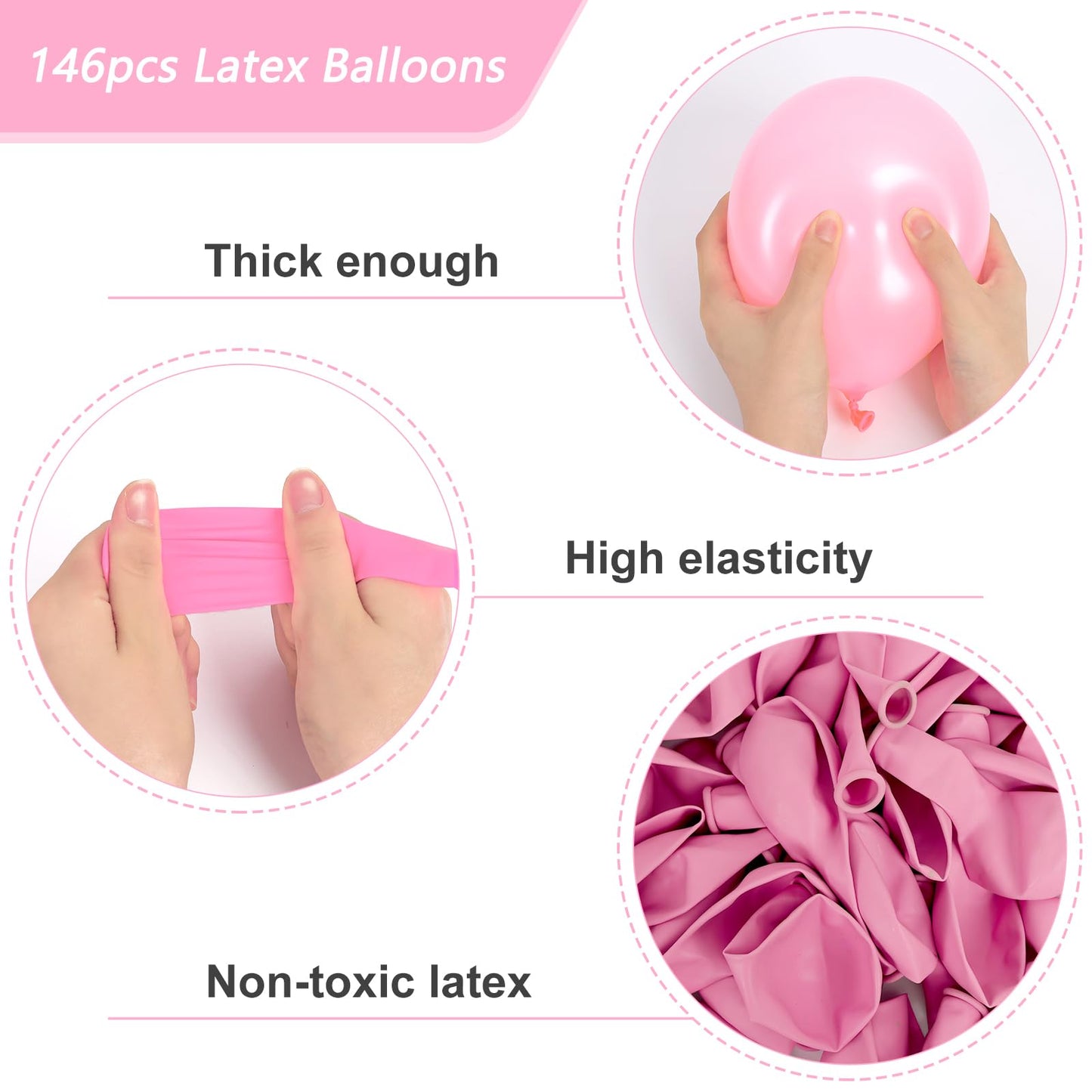 rubfac Pastel Pink Balloons, 146pcs Different Sizes Pack of 36 18 12 10 5 Inch for Balloon Garland Arch as Valentine's Day Graduation Wedding Birthday Baby Shower Anniversary Party Decorations